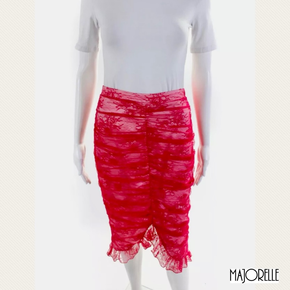 MAJORELLE Strawberry Pink/White Ruched Lace Skirt